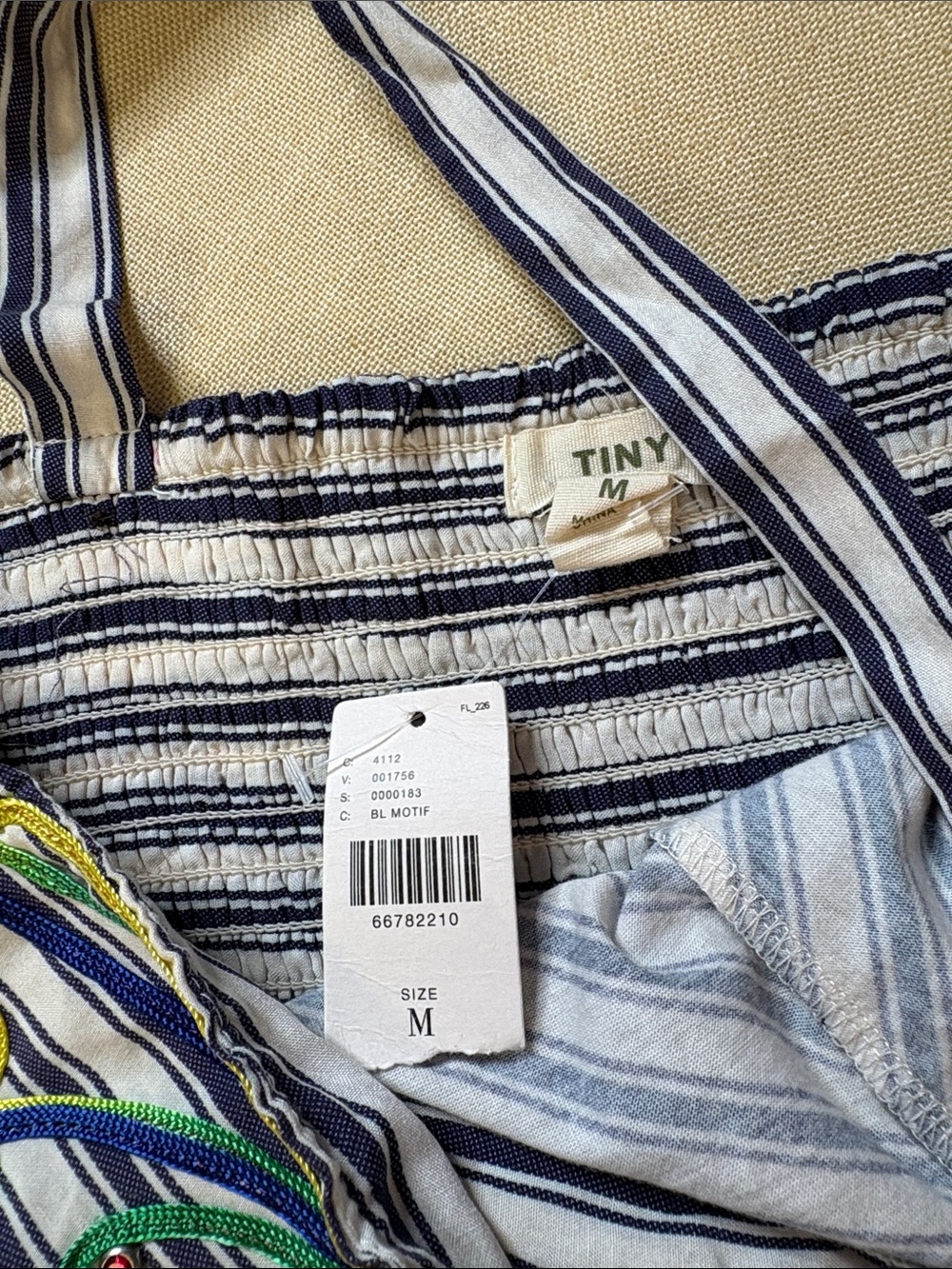 Anthropologie Navy & White Striped Halter Camisole with Multicolor Embroidery - Picture 2 of 3